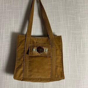 Corduroy Tote Bag Brown Color Vintage style with decorative pocket in the front